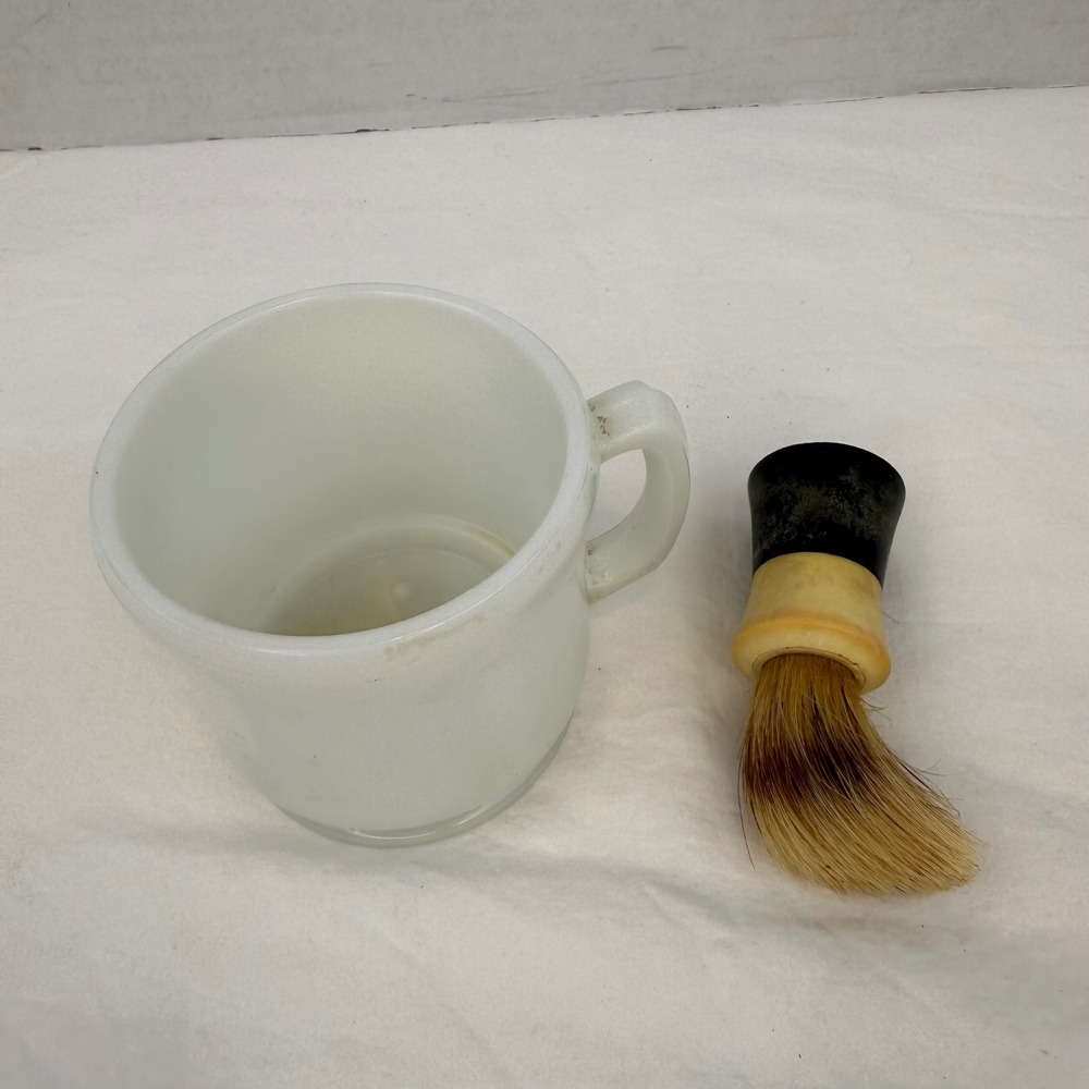 Vintage Ever-Ready 100T Shaving Brush and White Milk Glass Shaving Mug Set